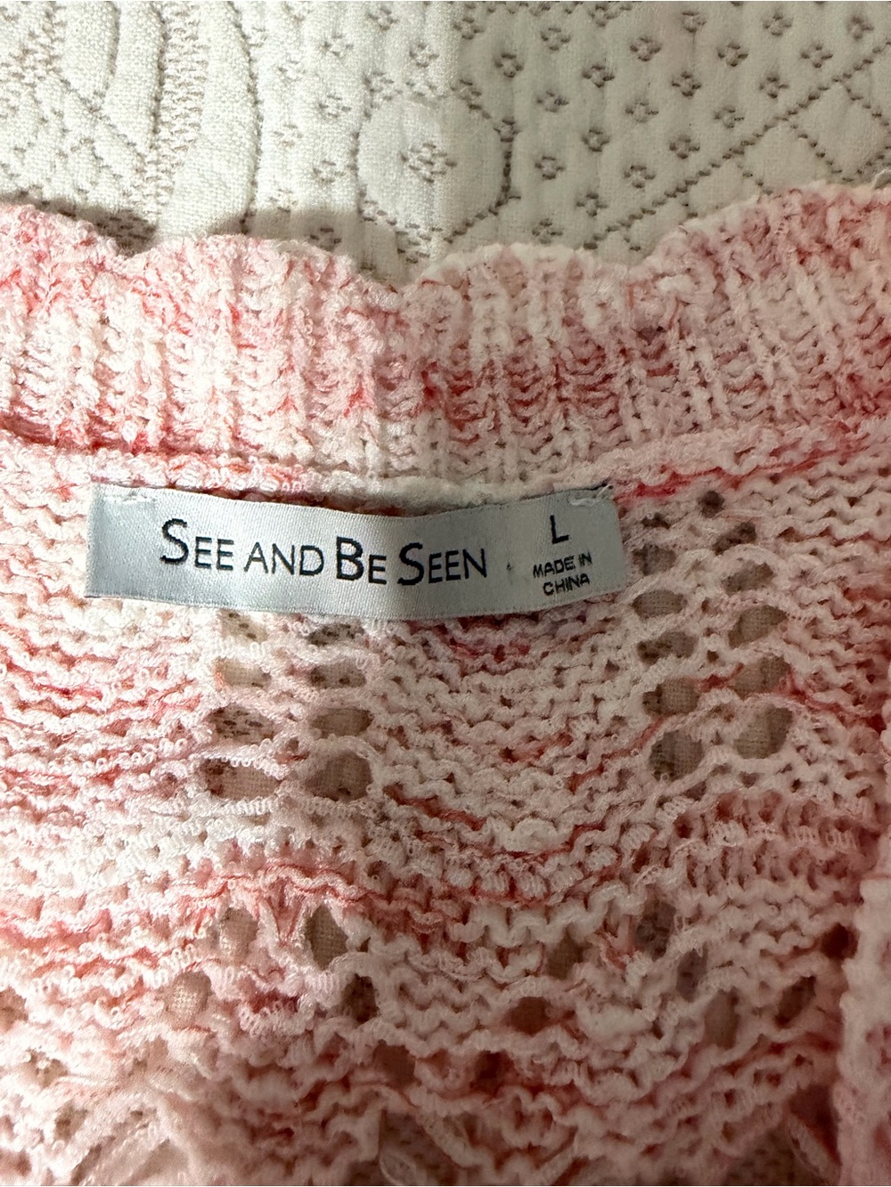 See and Be Seen Women's Pink Crochet Sweater Top so soft boho coastal grandma
